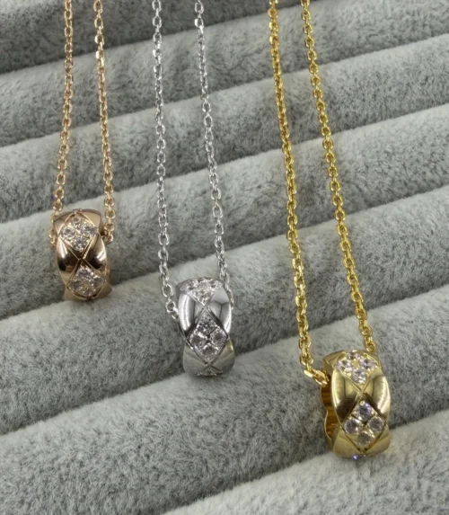 Chanel Quilted Stone-Accented Pendant Necklace