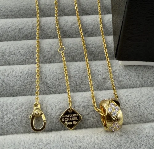 Chanel Quilted Stone-Accented Pendant Necklace