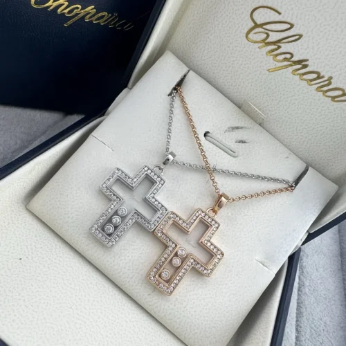 Chopard Happy Diamonds Cross Three-Stone Pavé Necklace