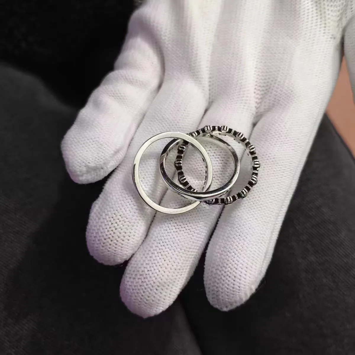 JWCHROMEHEARTS0024-01 Chrome Hearts 925 Silver Three-Piece Ring