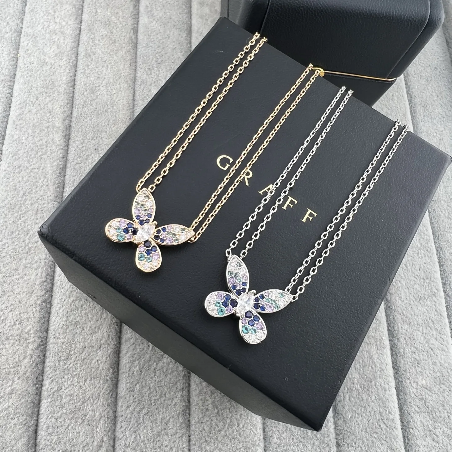 JWGRAFF0005-01 Graff Gradient Butterfly Double-Chain Pendant Necklace