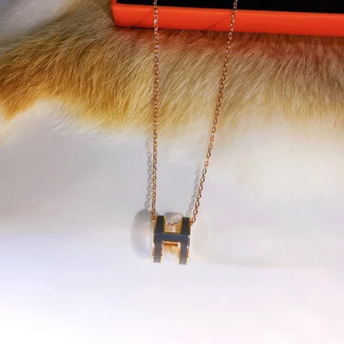 Hermes Enamel H Letter Necklace