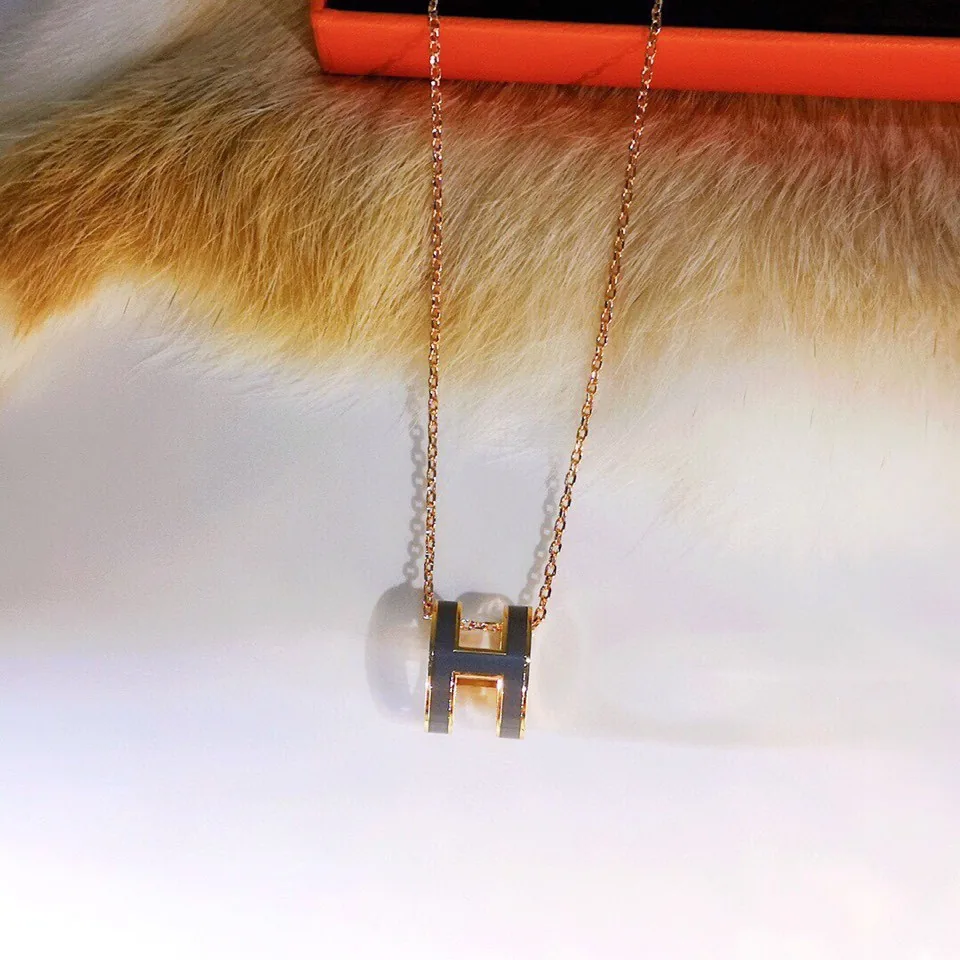 Hermes Enamel H Letter Necklace
