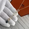 Hermes Anchor Link Pavé Pendant Necklace