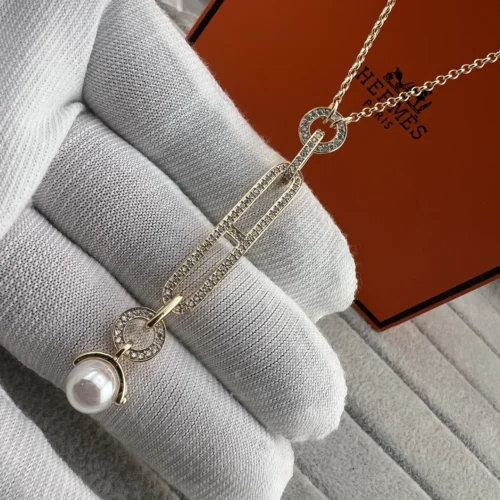 Hermes Anchor Link Pavé Pendant Necklace