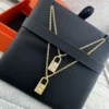 Hermes Padlock Stone-Accented Pendant Necklace