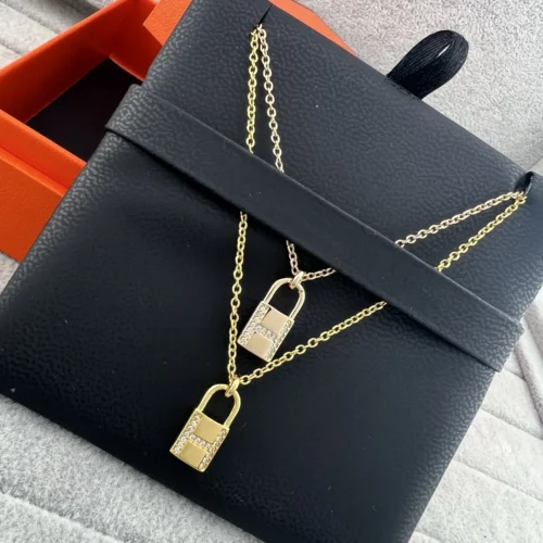 Hermes Padlock Stone-Accented Pendant Necklace
