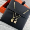 Hermes Padlock Stone-Accented Pendant Necklace