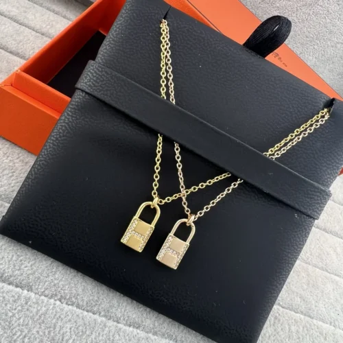 Hermes Padlock Stone-Accented Pendant Necklace