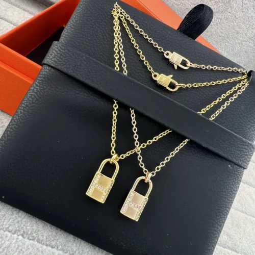 Hermes Padlock Stone-Accented Pendant Necklace