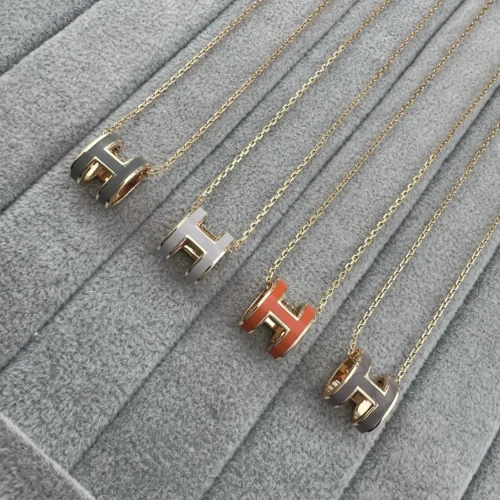 Hermes Enamel H Letter Wide Pendant Necklace