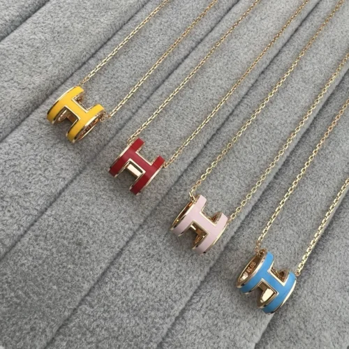 Hermes Enamel H Letter Wide Pendant Necklace