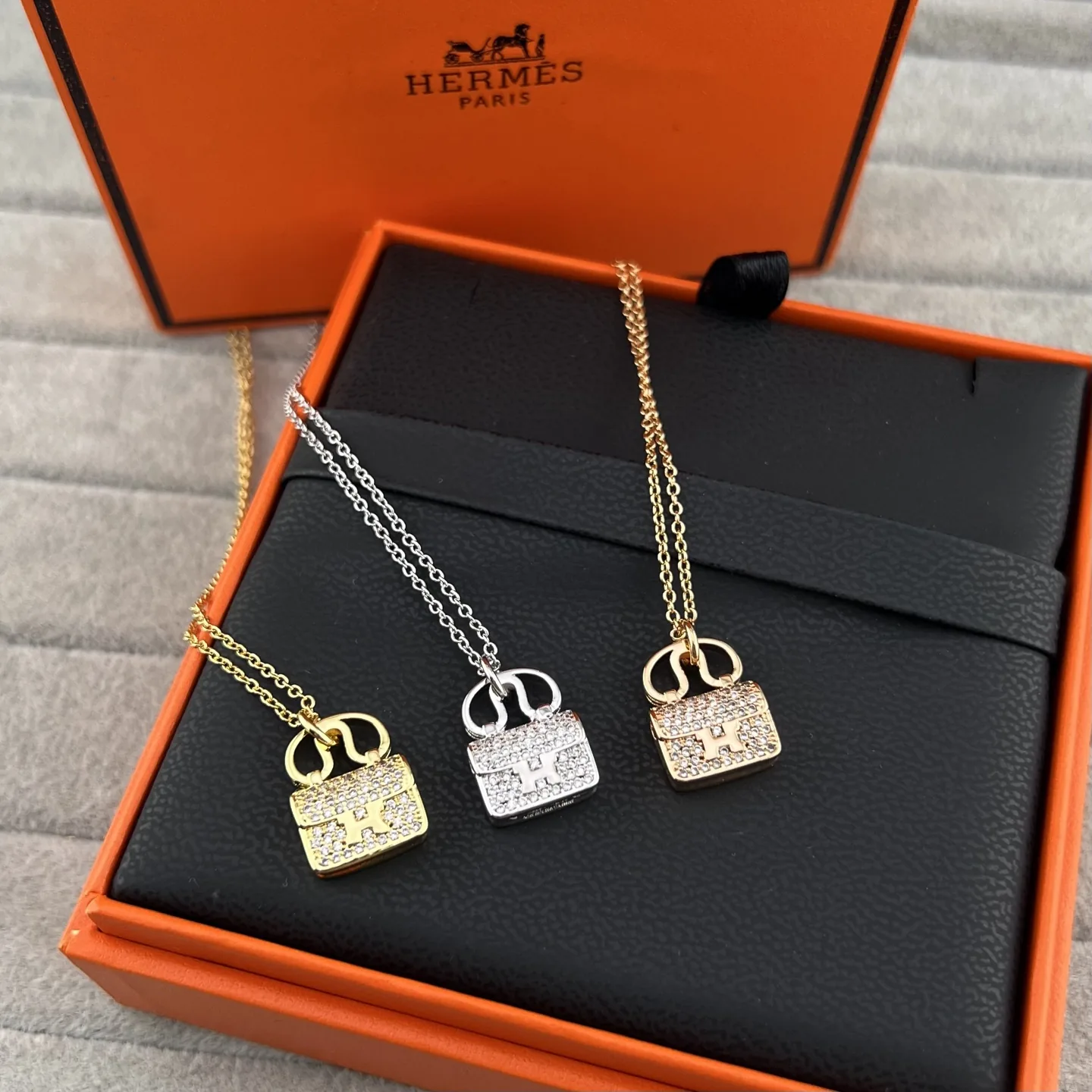 Hermes Handbag Pavé Pendant Necklace