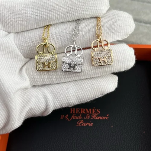 Hermes Handbag Pavé Pendant Necklace