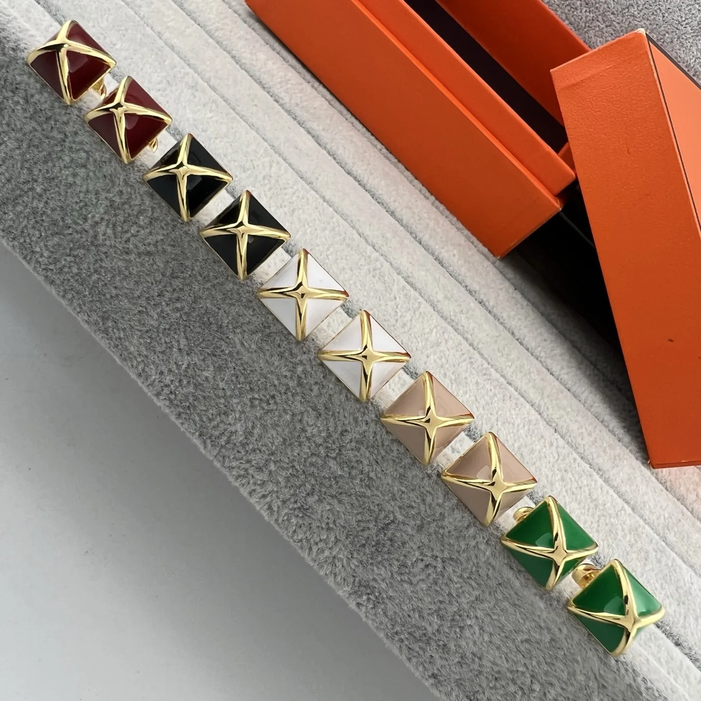 Hermes Enamel Pyramid Stud Earrings