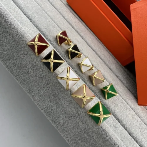 Hermes Enamel Pyramid Stud Earrings