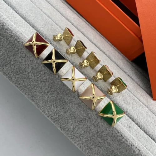 Hermes Enamel Pyramid Stud Earrings