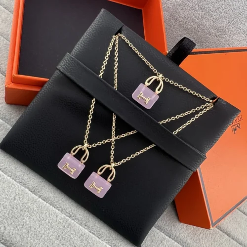 Hermes Pink Stone Handbag Pendant Necklace