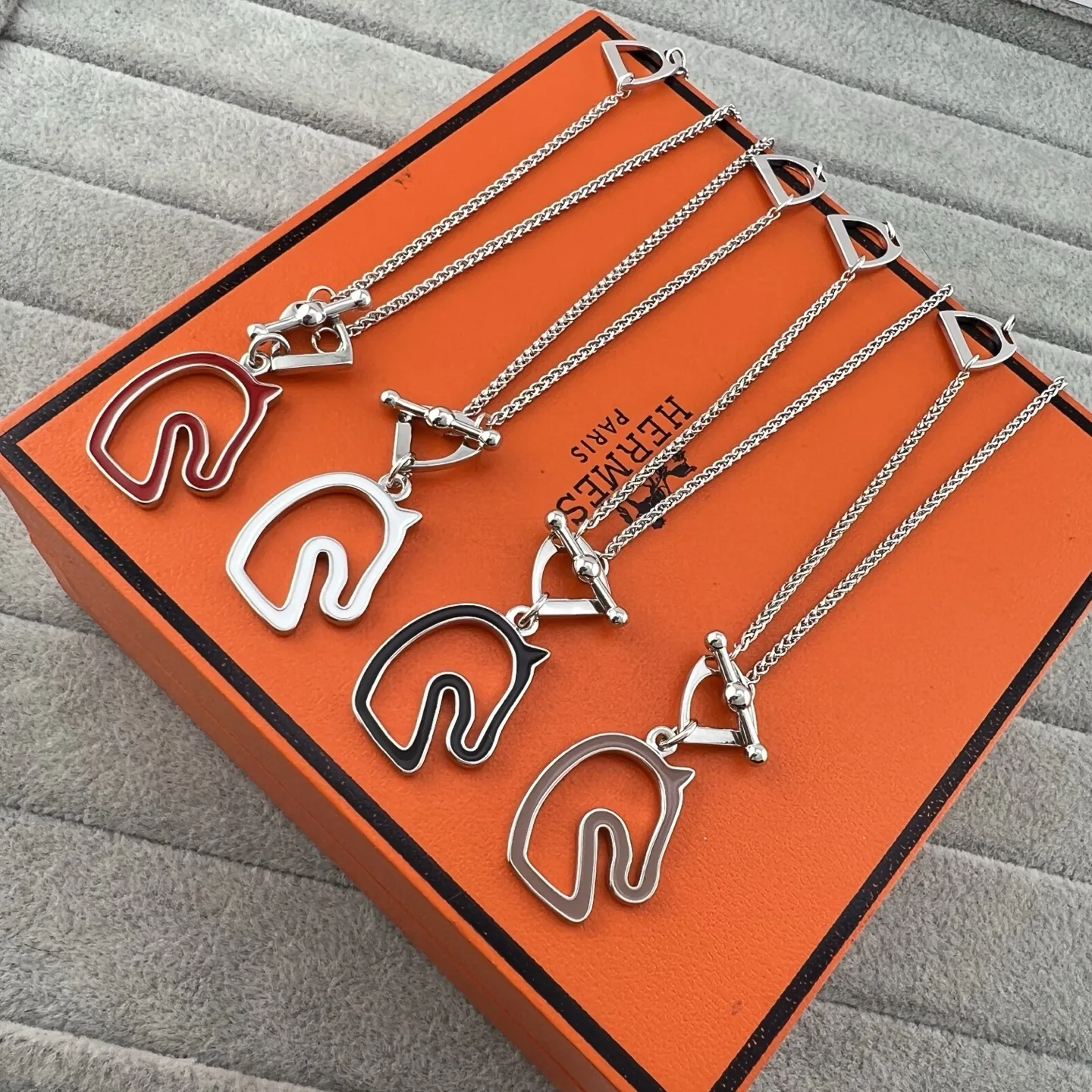 Hermes Enamel Horse Head Pendant Necklace