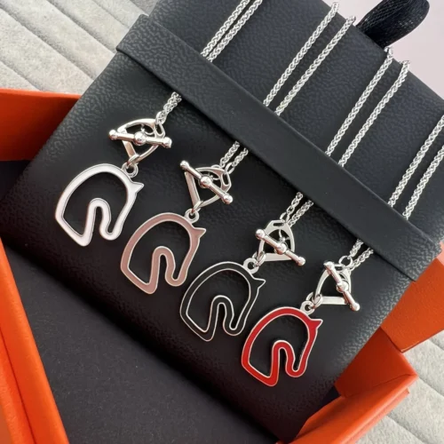 Hermes Enamel Horse Head Pendant Necklace