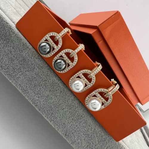 Hermes Anchor Link Pavé Stud Earrings