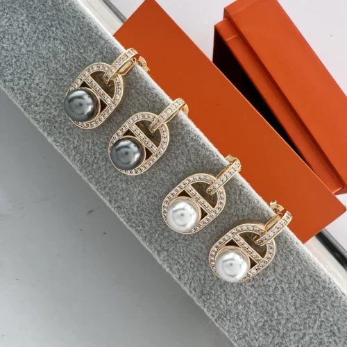 Hermes Anchor Link Pavé Stud Earrings