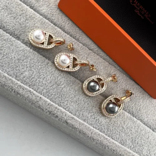 Hermes Anchor Link Pavé Stud Earrings