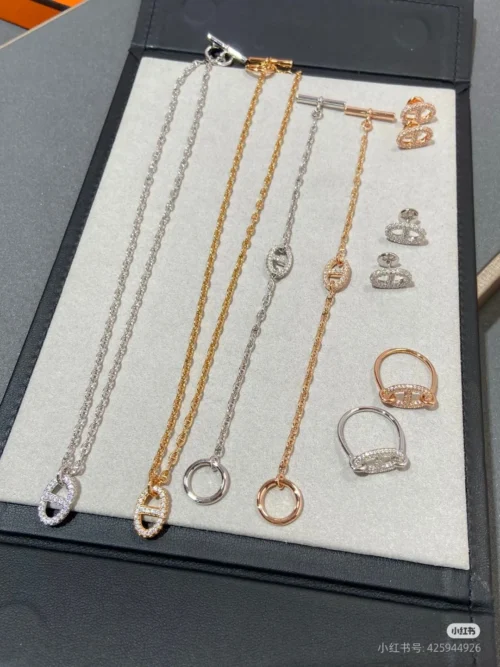 Hermes Anchor Link Pavé Necklace