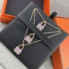 Hermes Pink Stone Handbag Pendant Necklace