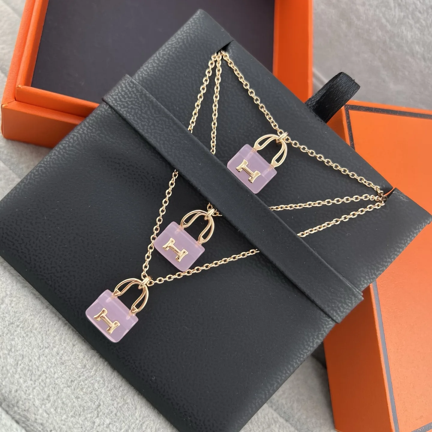 Hermes Pink Stone Handbag Pendant Necklace