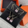 Hermes Pink Stone Handbag Pendant Necklace