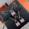 Hermes Pink Stone Handbag Pendant Necklace