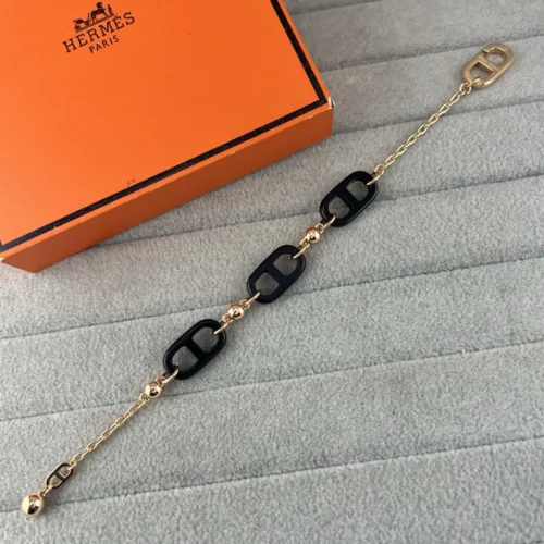 Hermes Black Onyx Anchor Link Polished Bracelet