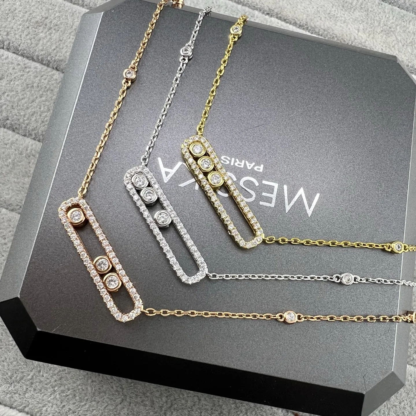 Messika Move Three-Stone Pavé Necklace