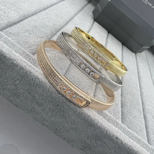 Messika Three-Stone Matte Bangle Bracelet