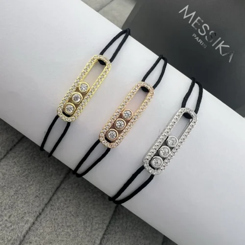 Messika Three-Stone Pavé Black Cord Bracelet