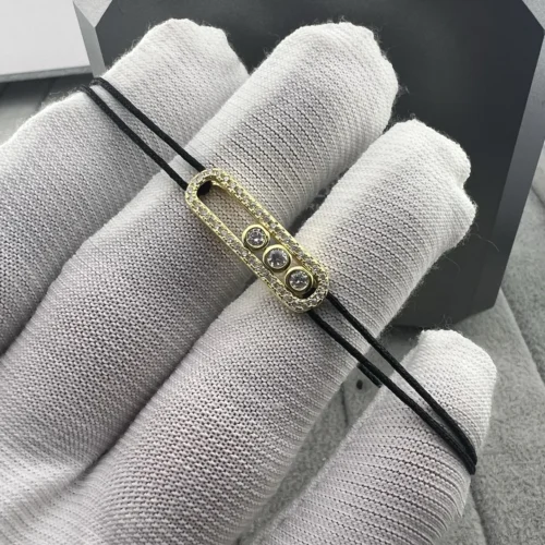 Messika Three-Stone Pavé Black Cord Bracelet