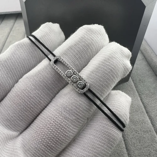 Messika Three-Stone Pavé Black Cord Bracelet