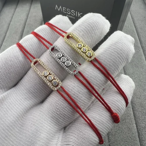Messika Three-Stone Pavé Red Cord Bracelet