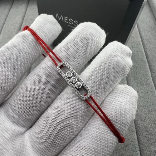 Messika Three-Stone Pavé Red Cord Bracelet