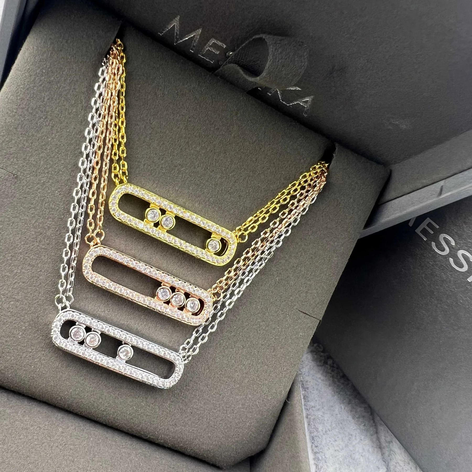 Messika Move Chain Link Three-Stone Double-Layer Necklace