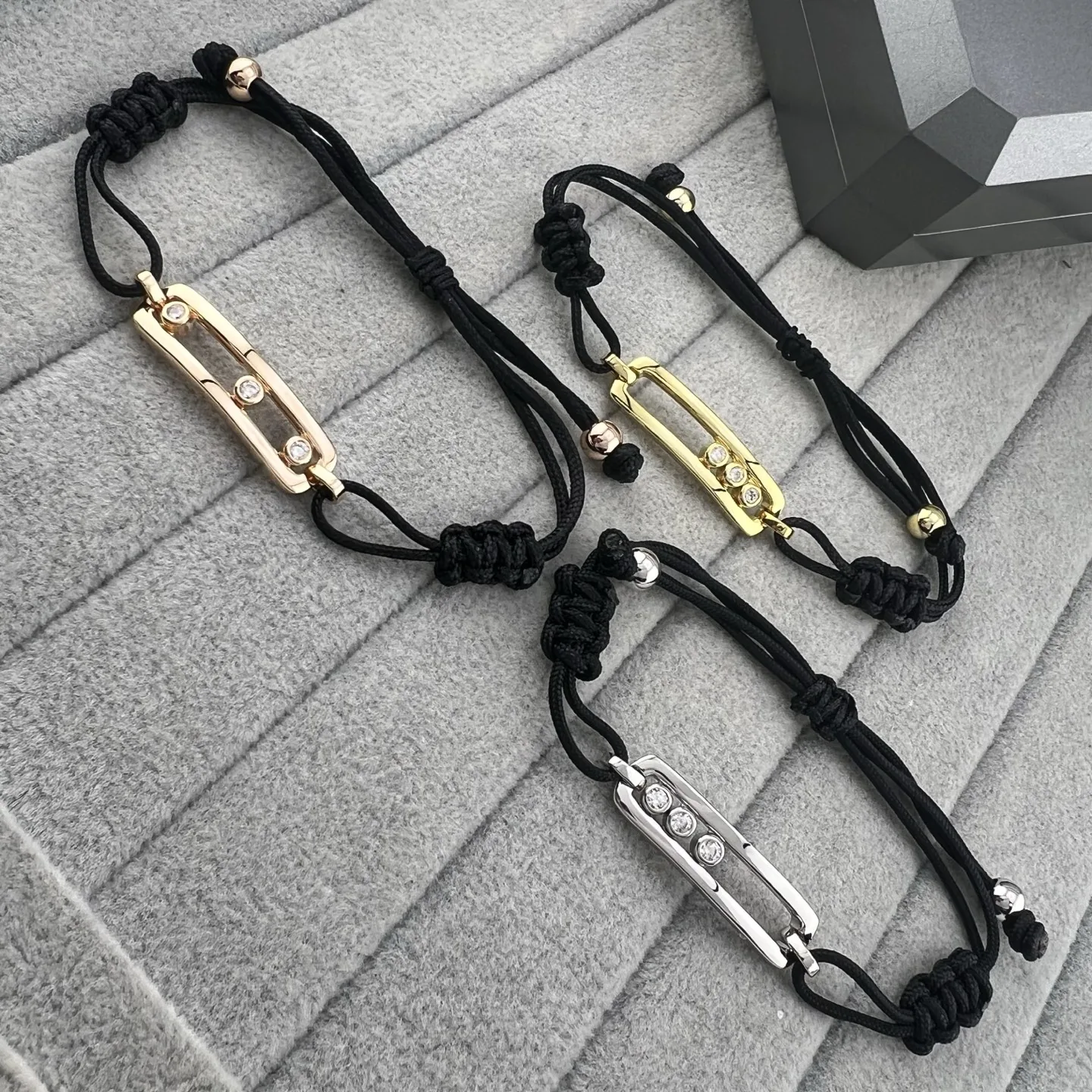 Messika Move Three-Stone Black Cord Bracelet