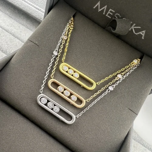 Messika Three-Stone Textured Necklace