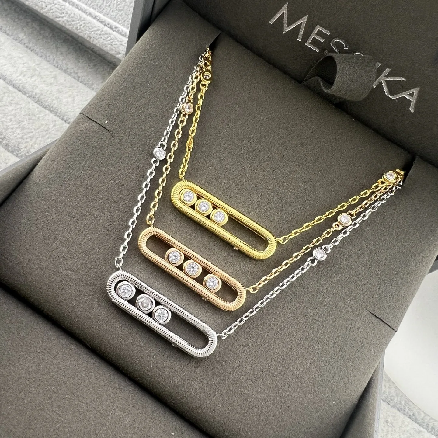 Messika Three-Stone Textured Necklace