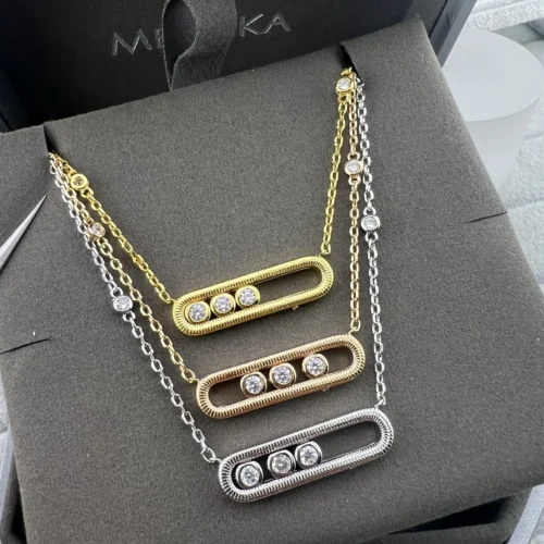 Messika Three-Stone Textured Necklace