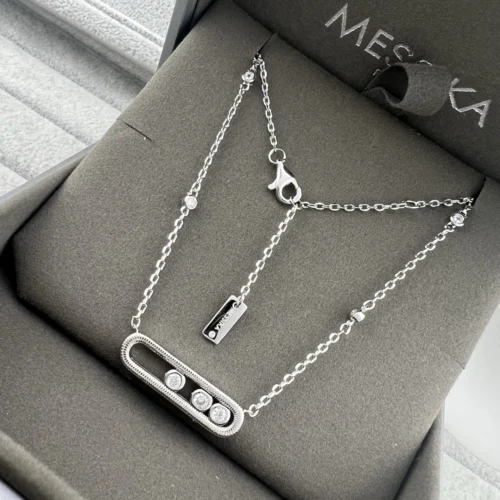 Messika Three-Stone Textured Necklace
