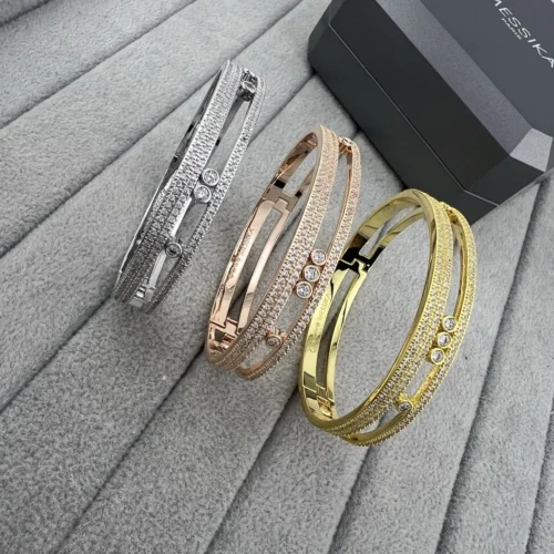 Messika Move Three-Stone Two-Tone Bangle Bracelet