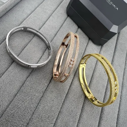 Messika Move Three-Stone Two-Tone Bangle Bracelet