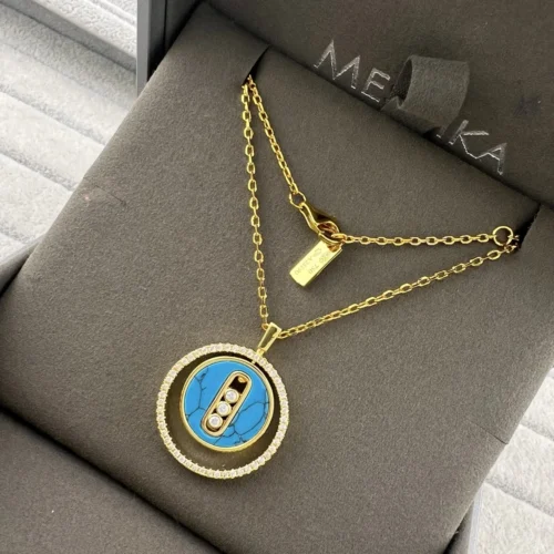 Messika Turquoise Three-Stone Pavé Long Necklace