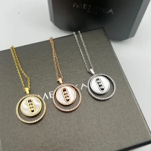 Messika Lucky Move Mother-of-Pearl Three-Stone Sliding Necklace